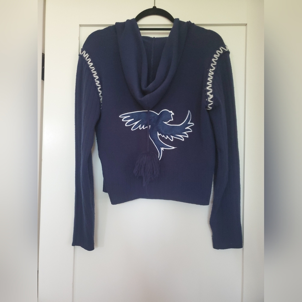 Vintage Y2K FiFi Collection Cardigan Sweater Zip-Up Hoodie w/ Pom Pom & Bird